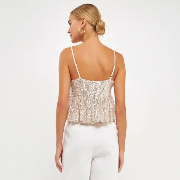 Endless Rose Cream Sequins Tank Top, SZ M NWT - Picture 5 of 13